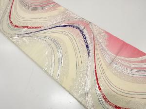 アンティーク　よろけ縞にのり散らし模様織り出し袋帯（材料）